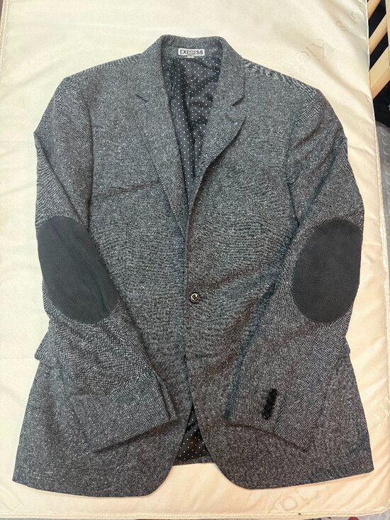 Express Other - Express Photographer Fitted Blazer Grey Tweed Elbow Patches 38S
